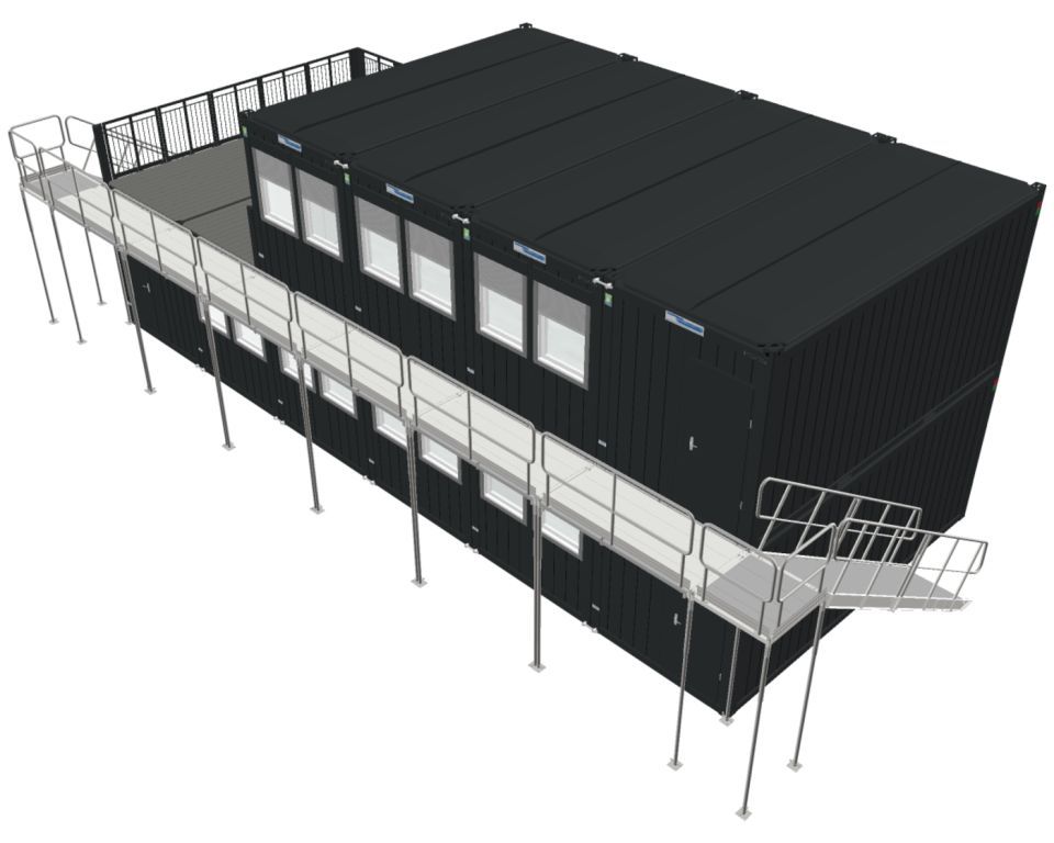Kontorbygning bestående af 10 stk 20 fods kontorcontainere fra Containex årgang 2021